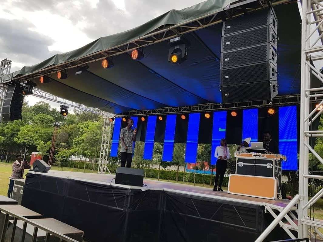 Live performance stage with lighting rig in Nairobi