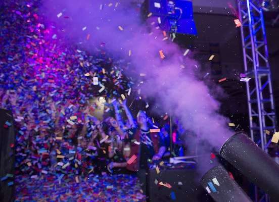 Confetti and smoke effects at a party in Nairobi